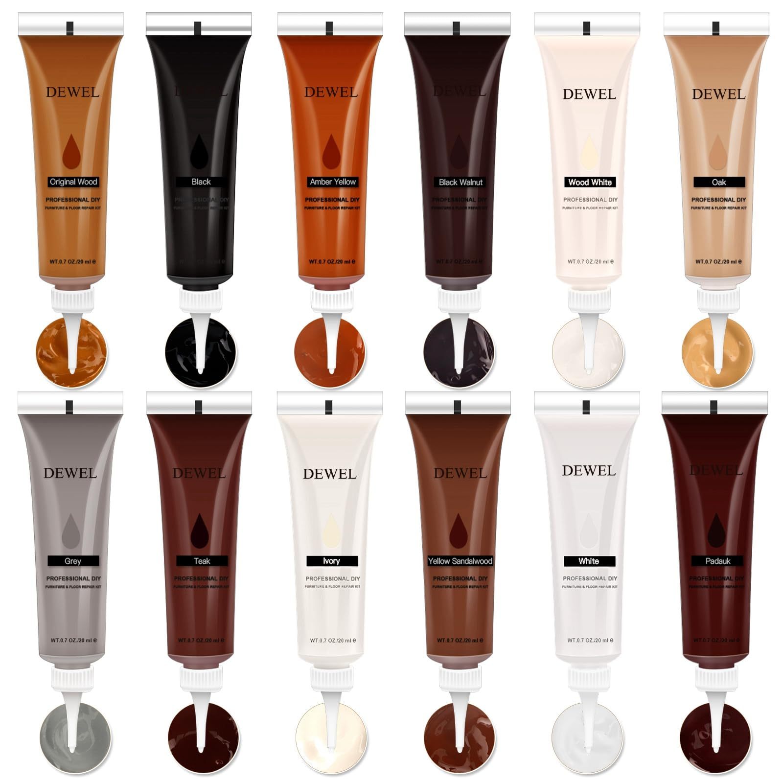 DEWEL 木製品キズ補修 フローリング 補修 補修クリーム 床キズ ドアキズ キズ消し 傷消し 傷隠し すりキズ用 汚れ 木製家具補修 床補修 ドア補修 12色入り