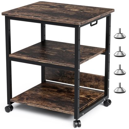 DEWEL プリンタ台 プリンタラック 幅60cm 奥行50cm 高さ70cm 総耐荷重90kg キャスター付き 木製 中棚調整 組み立て簡単 収納 プリンターカート プリンターワゴン プリンタースタンド オフィス 家庭用