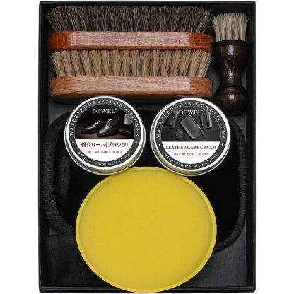 [DEWEL] レザー補修クリーム 革 補修 皮革補修剤 20ml レッド 靴磨きセット 革靴 手入れ セット シューケアセッ 靴磨き 靴 磨き 馬毛、豚毛ブラシ付き かんたんお手入れ
