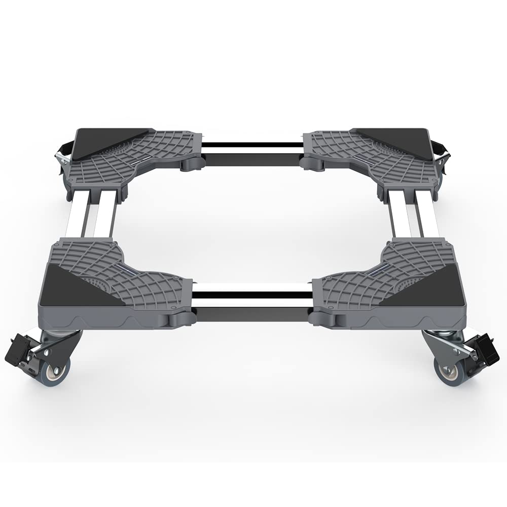 洗濯機 台 DEWEL キャスター付き 置き台 冷蔵庫 台 伸縮式 奥行/幅:39～64cm ジャッキ付き 360度回転 耐荷重:400kg 防振 異音振動軽減 移動ラクラク 日本語取扱説明書付き 3年保証 新版/ネジ作業弊社お任せ