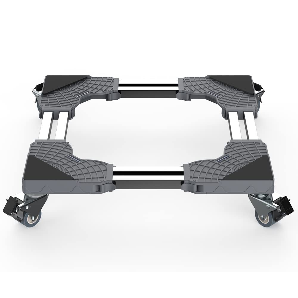 洗濯機 台 DEWEL キャスター付き 置き台 冷蔵庫 台 伸縮式 奥行/幅:39～64cm ジャッキ付き 360度回転 耐荷重:400kg 防振 異音振動軽減 移動ラクラク 日本語取扱説明書付き 3年保証 新版/ネジ作業弊社お任せ