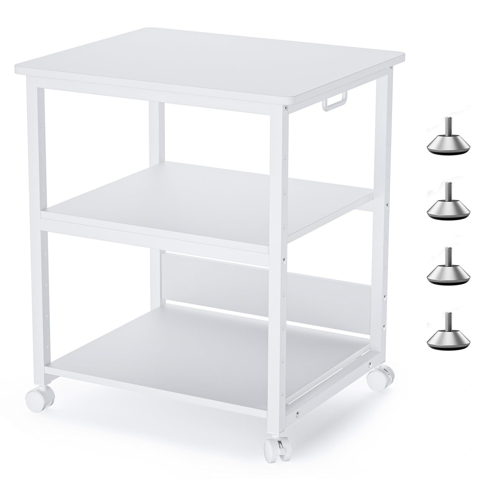 DEWEL プリンタ台 プリンタラック 幅60cm 奥行50cm 高さ70cm 総耐荷重90kg キャスター付き 木製 中棚調整 組み立て簡単 収納 プリンターカート プリンターワゴン プリンタースタンド オフィス 家庭用