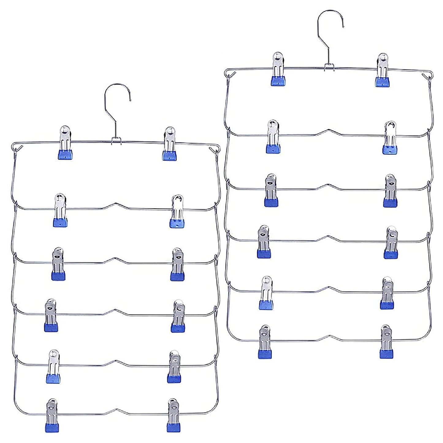 DEWEL ズボンハンガー すべらない スカートハンガー 省スペース 6段スラックスハンガー 折りたたみ パンツハンガー 多機能 ネクタイハンガー 収納ハンガー 滑り止め 収納力アップ 2本セット