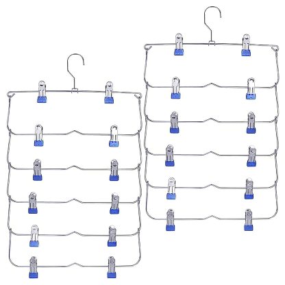 DEWEL ズボンハンガー すべらない スカートハンガー 省スペース 6段スラックスハンガー 折りたたみ パンツハンガー 多機能 ネクタイハンガー 収納ハンガー 滑り止め 収納力アップ 2本セット