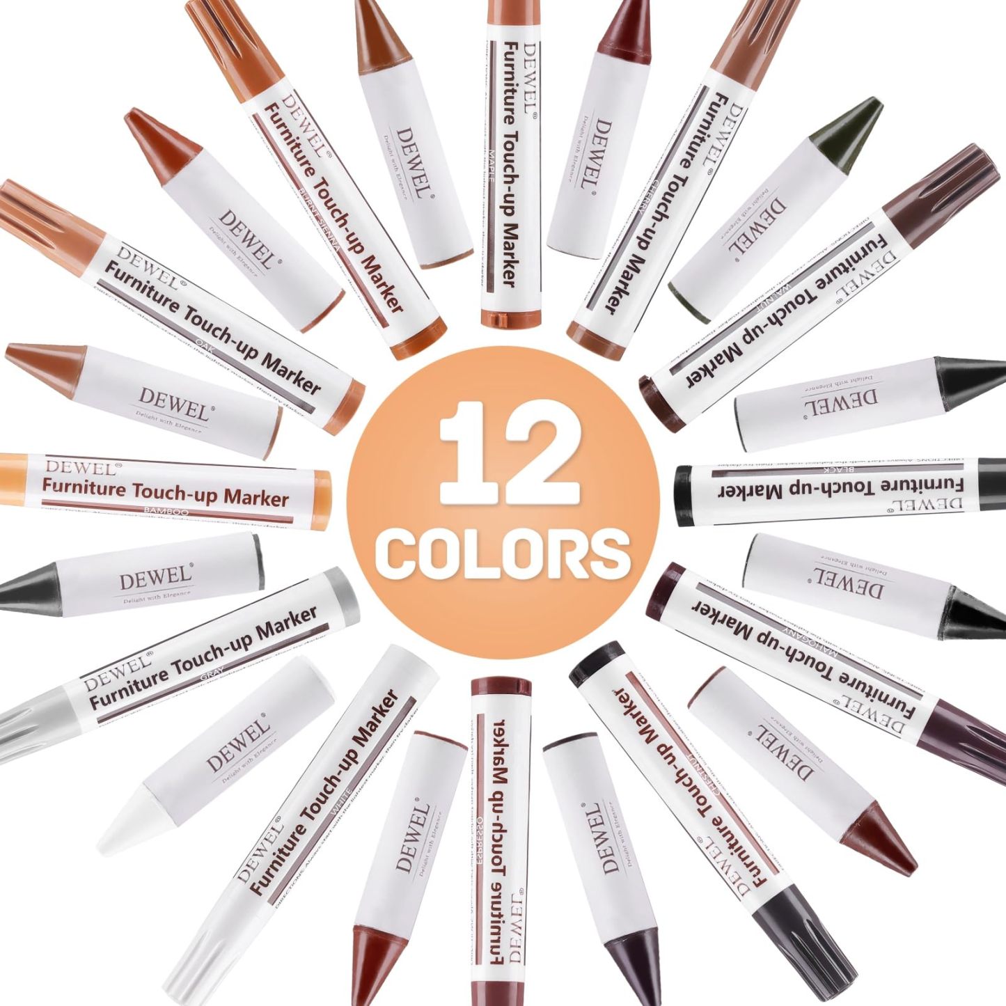 DEWEL 木製品補修セット 12色の補修ペンと補修棒 ウッドフィラー 木製品キズ補修 家具補修マーカー ウッドマーカー 家具磨き 傷修復＆修理タッチアップキット あらゆる木材に使用 木の表面でも簡単に復元 傷消し 補修材 ウッドステインペン