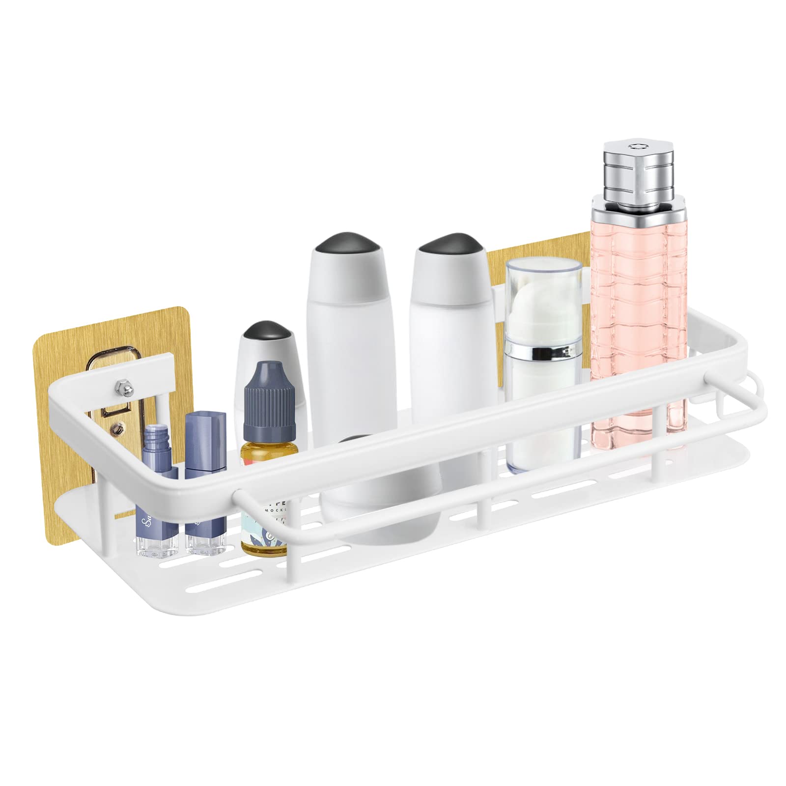 DEWEL 浴室用ラック 風呂場 洗面所収納壁掛け棚 強力粘着固定 ステンレス シャワーラック 水切り 収納ラック 耐加重5KG