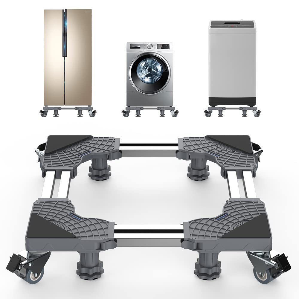 DEWEL キャスター付き 置き台 8輪4足式 昇降可能 奥行/幅:39～64cm 耐荷重:500kg ジャッキ付き 360度回転 冷蔵庫 台 異音振動軽減 移動ラクラク ネジ作業弊社お任せ