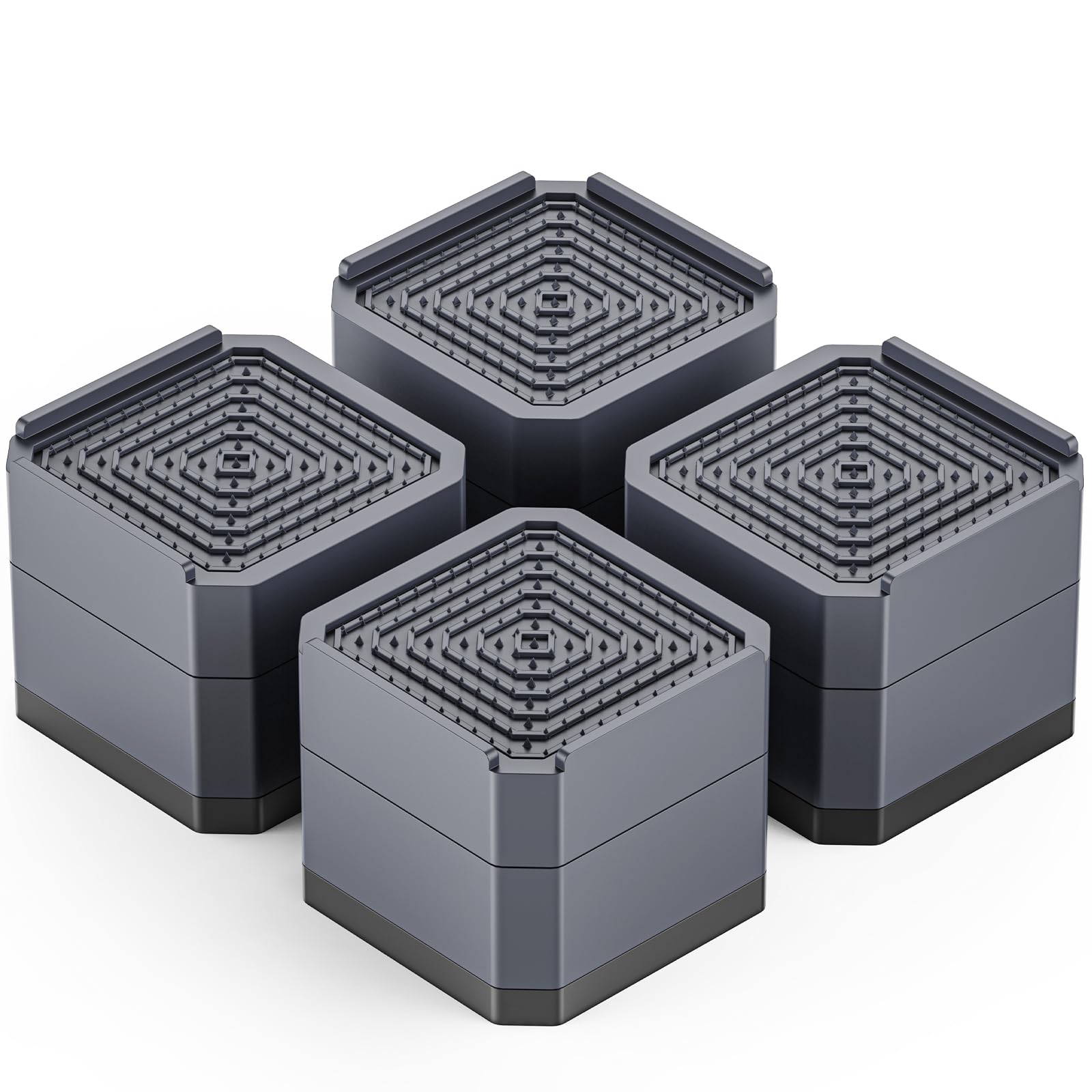 洗濯機 かさ上げ台 高さ調節 底上げ 防振ゴム 洗濯機置き台 防振ゴム 二層4個入り 耐荷重約500kg 防振 振動騒音吸収 滑り止め 水たまり防止 グレー 二層（H7.3cm）