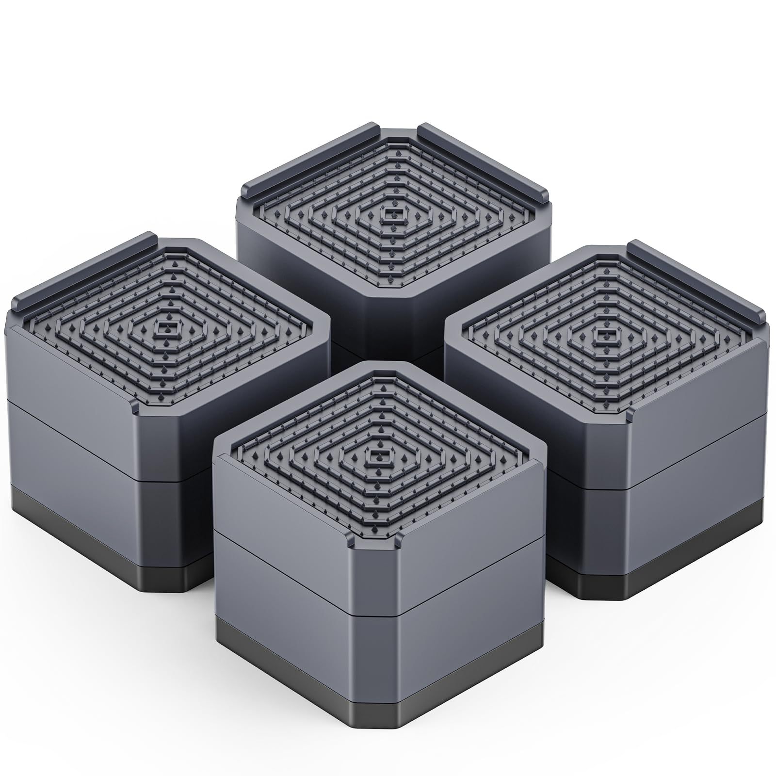 洗濯機 かさ上げ台 高さ調節 底上げ 防振ゴム 洗濯機置き台 防振ゴム 二層4個入り 耐荷重約500kg 防振 振動騒音吸収 滑り止め 水たまり防止 グレー 二層（H7.3cm）