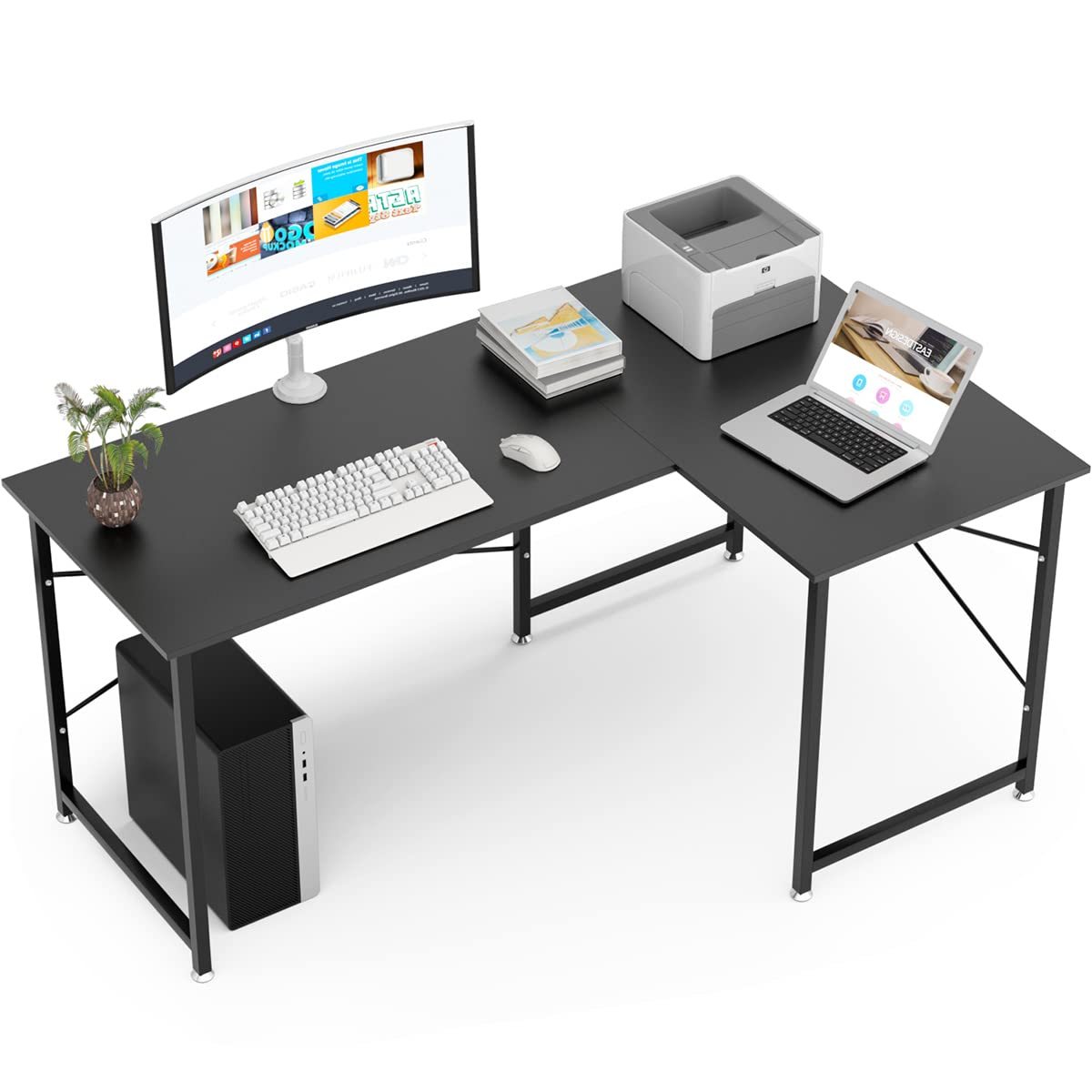 DEWEL パソコンデスク L字デスク 幅160cm+100cm 奥行60cm モニターアーム取付対応 L字型デスク 左右入替可能 ワークデスク コーナーデスク ゲーミング オフィスデスク 足元フリー設計 横揺れ防止 シンプル 黒 ブラック 作業机 高強度のメラミン加工 テレワーク 在宅勤務用