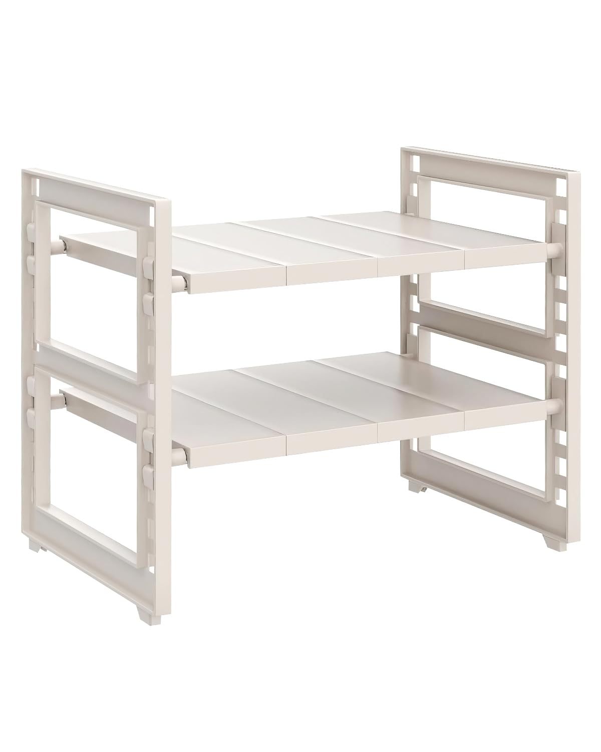 シンク下収納 伸縮2段ラック DEWEL キッチンラック 押入れ整理棚 マルチ伸縮棚 台所収納 流し台下 排水トラップを避けて 伸縮式 自由調節 簡単組立 4つのs型フック付き