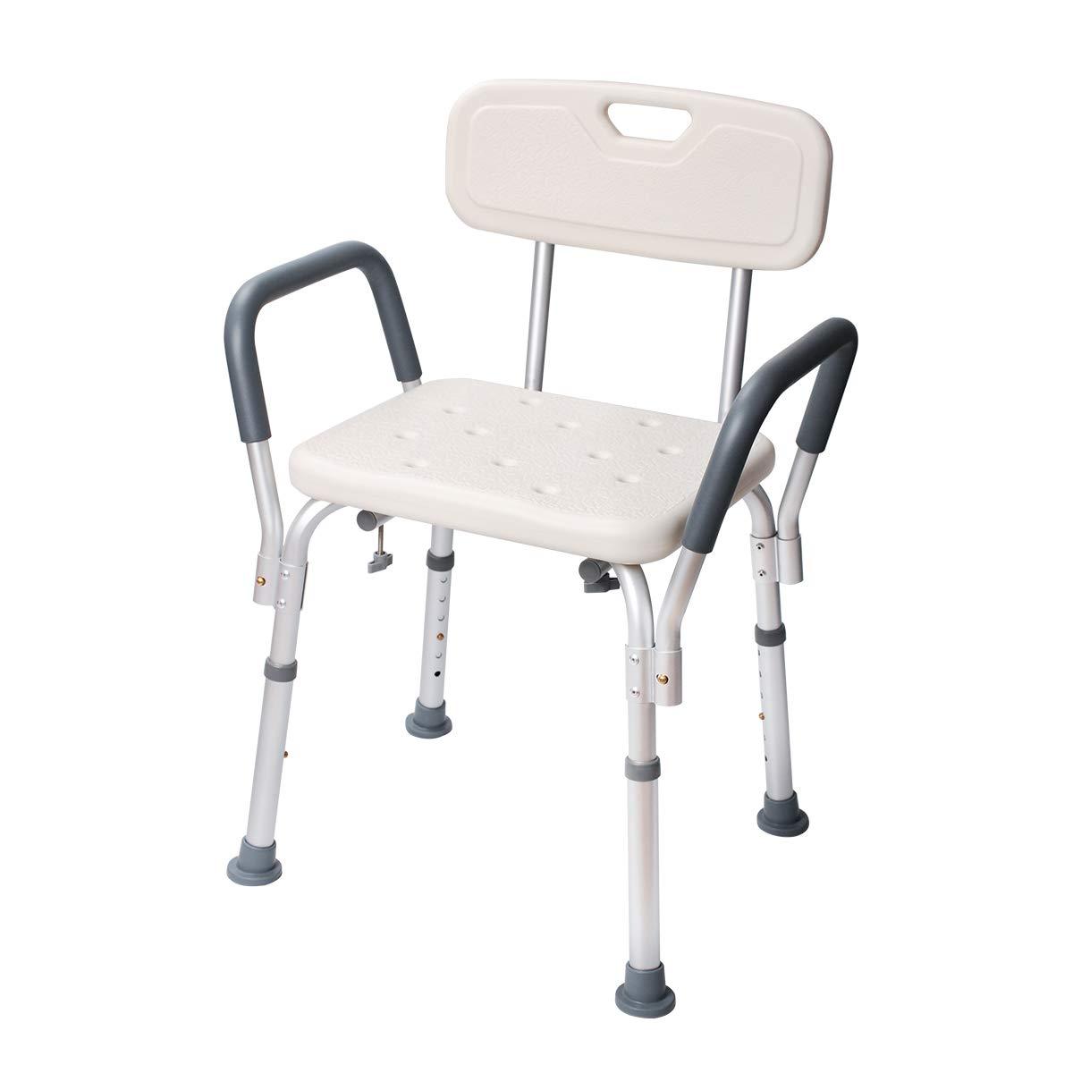 DEWEL お風呂 椅子 シャワーチェア バス アルミ製 手すり 背もたれ付 6段階高さ調節 軽量 耐荷重136kg