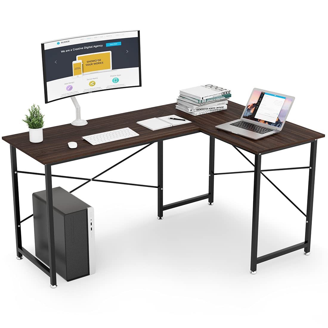 DEWEL L字デスク パソコンデスク L字型 奥行60cm ワークデスク デスク 机 作業机 モニターアーム取付対応 木製 25mm×25mmのスチール製フレーム 幅160cm+100cm ゲーミング オフィスデスク コーナーデスク 左右入替可能 高強度のメラミン加工 テレワーク 在宅勤務用