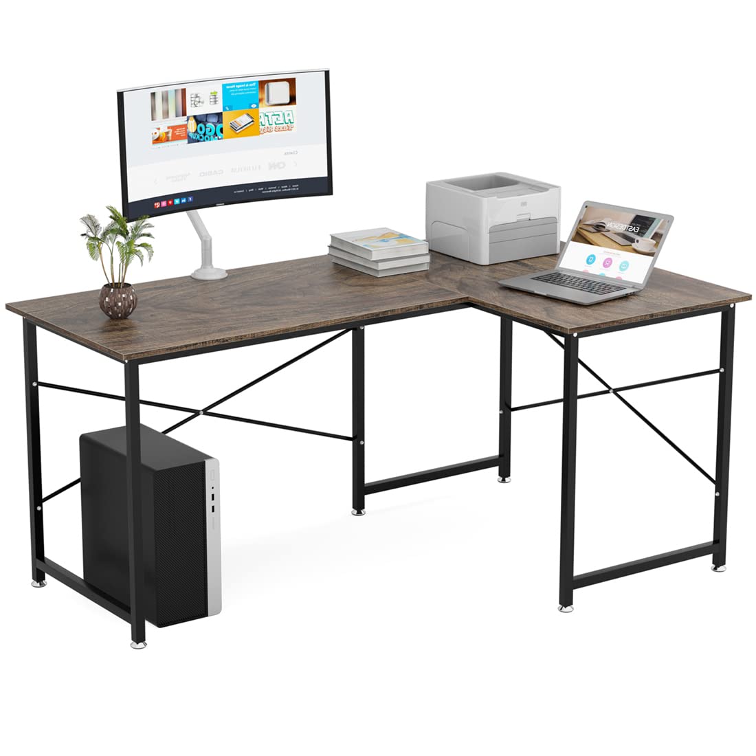 DEWEL L字デスク パソコンデスク 幅160cm+100cm 奥行60cm ワークデスク ゲーミング オフィスデスク モニターアーム取付対応 左右入替可能 L字型デスク コーナーデスク 足元フリー設計 横揺れ防止 シンプル 作業机 高強度のメラミン加工 テレワーク 在宅勤務用