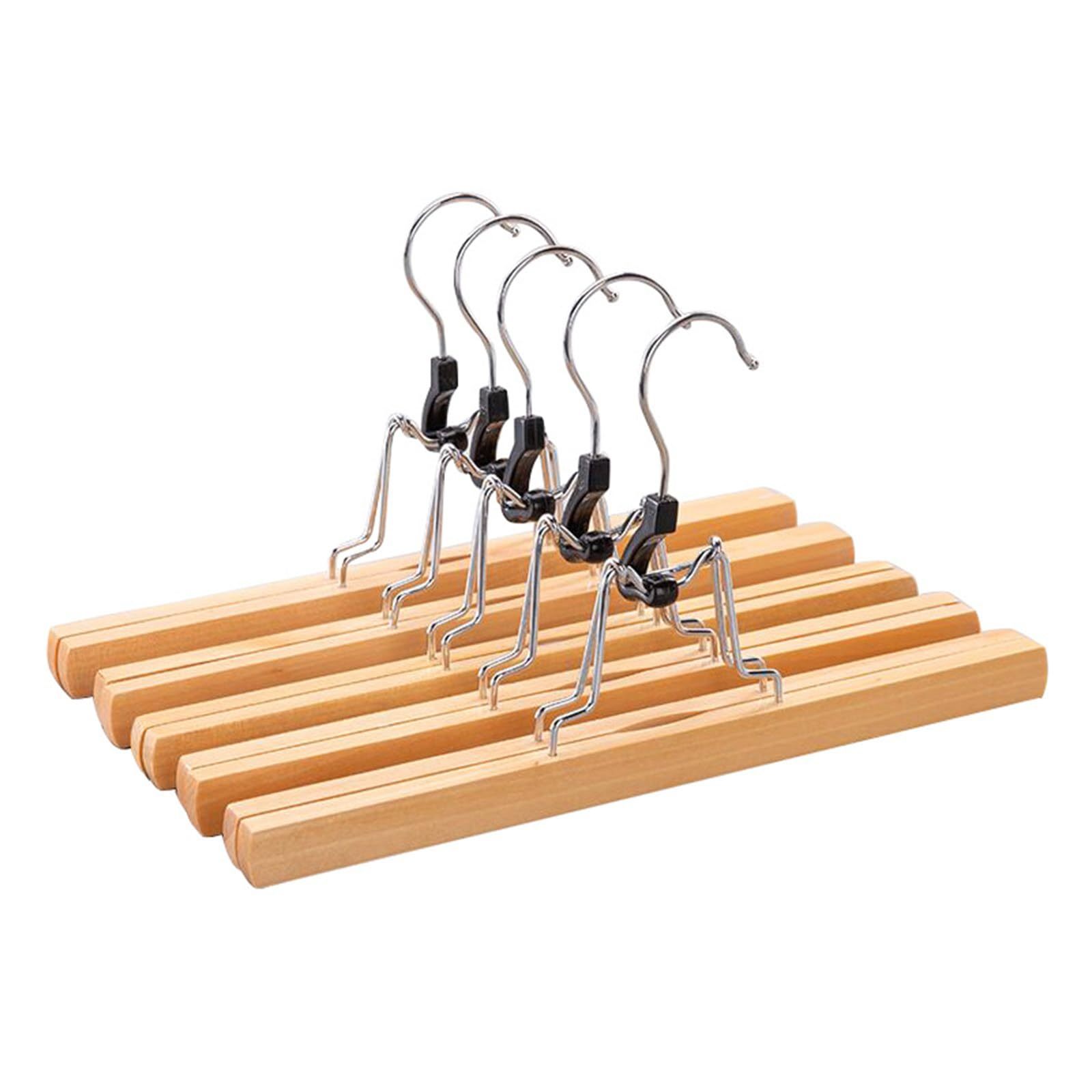 DEWEL ハンガー 木製 ズボンハンガー スカートハンガー 5本セット クリップハンガー ズボン用 跡がつかない 360度回転 滑らない 強力 hanger 天然木製 幅30CM 木の色