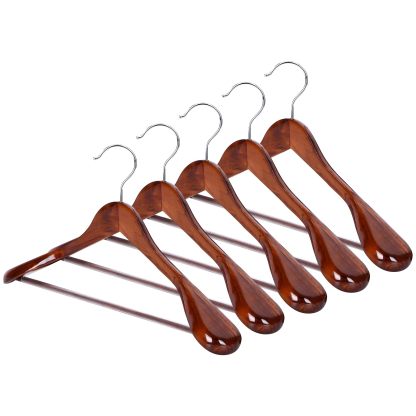 DEWEL ハンガー 木製 スーツハンガー 5本セット ハンガー Hanger 木製 洋服 スーツ コート用 メンズ 男性 型崩れ防止 360度回転 皺防止 跡なし 濃い赤 天然高級木 (マーズブラウン)