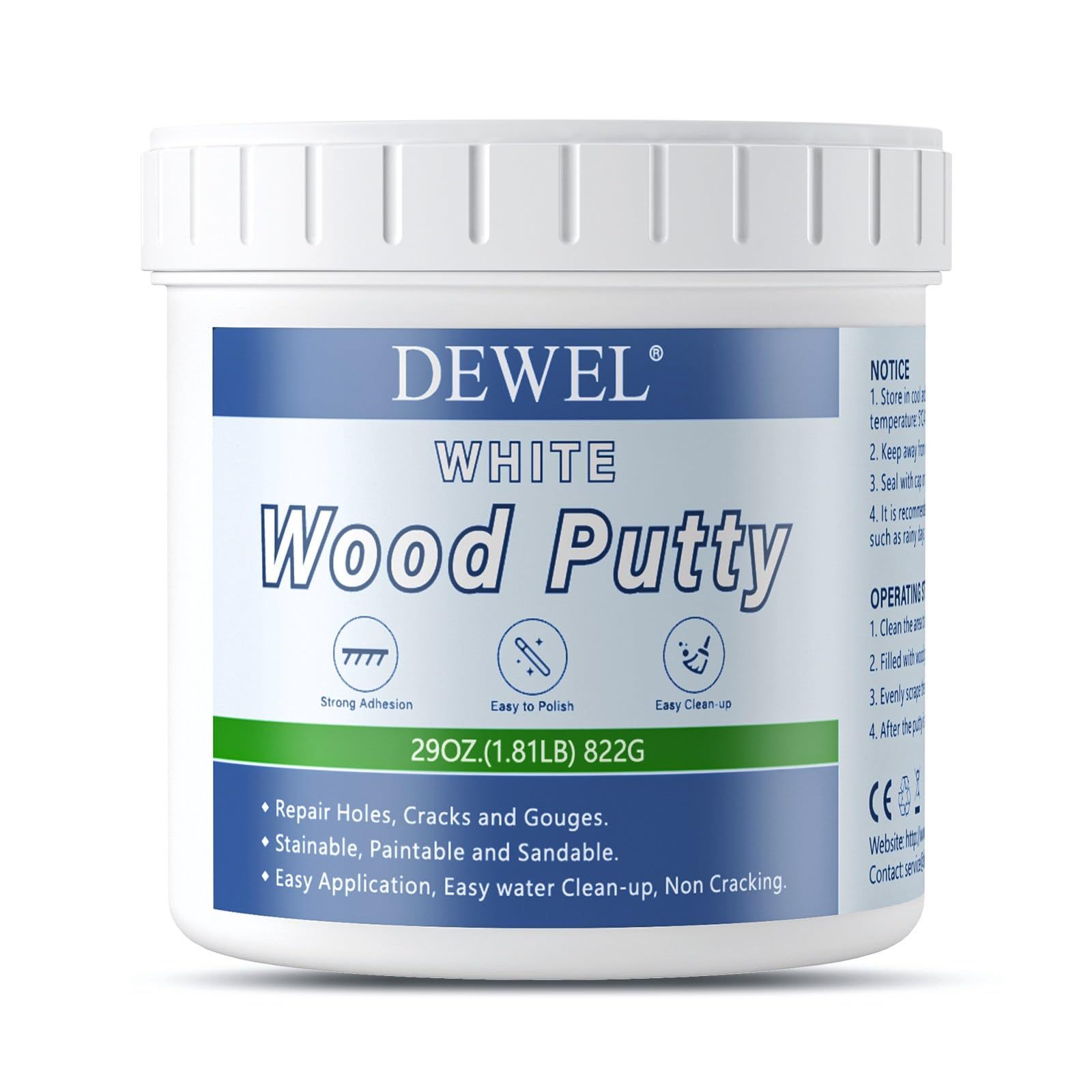 DEWEL 木工パテ 木材 パテ 穴埋めパテ パテ 800g ウッドパテ 木材補修用パテ 補修パテ ウッドフィラーパテ 木製テーブル、戸棚、床、ドアの亀裂など補修 フローリング 補修 スクレーパー付き サンドペーパー付き 手袋付き ホワイト