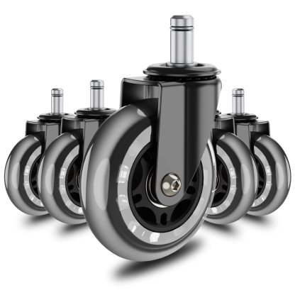 DEWEL イスキャスター 3インチ オフィスチェア キャスター 車輪 差込式 360度回転 静音 PU ゴム 交換用 ホイール径 77mm ステム直径 11mm 5個セット 耐荷重 230KG