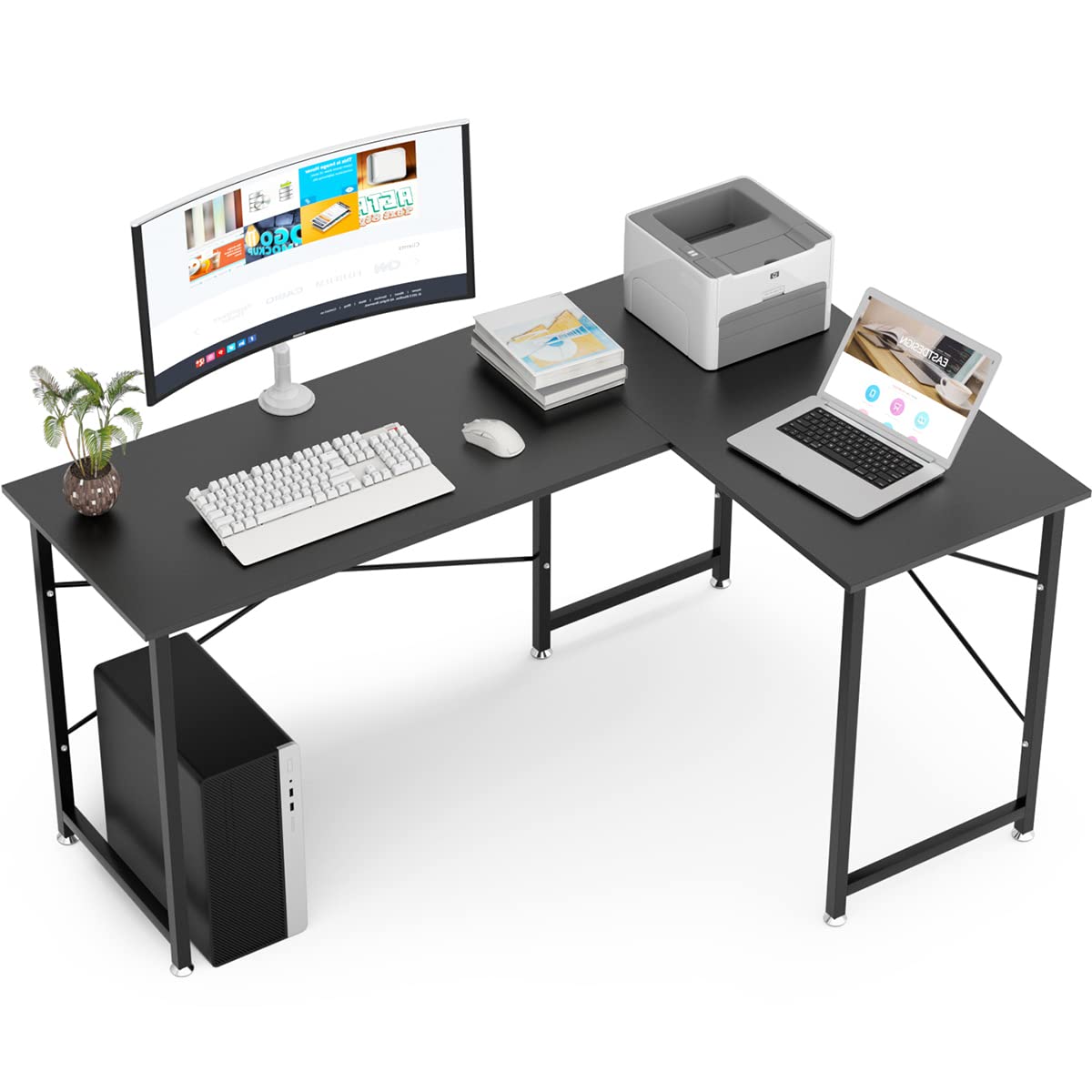 DEWEL パソコンデスク L字デスク pcデスク 幅150cm+100cm L字型 25mm×25mmのスチール製フレーム モニターアーム取付対応 デスク 机 木製 ワークデスク コーナーデスク オフィスデスク 左右入替可 リモートワーク用 在宅勤務 高強度のメラミン加工 黒 ブラック