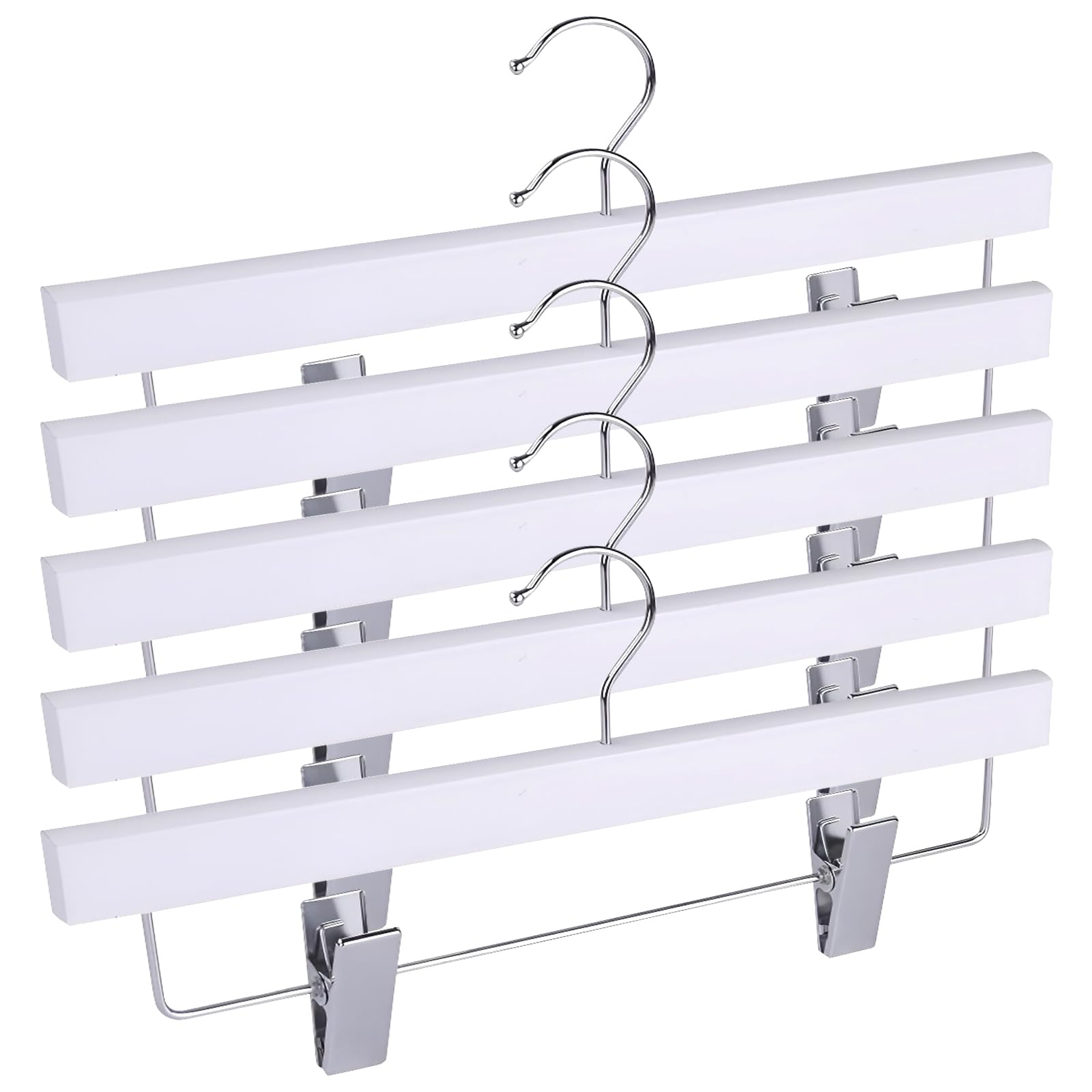 DEWEL ハンガー 樟ハンガー クリップ付き 跡ない スラックス パンツ スカート ズボン用 白い 天然 防虫 カビ防止 臭気止め 収納 家庭用 接待室 来客室 ホテル タンス 金属 5本組セット