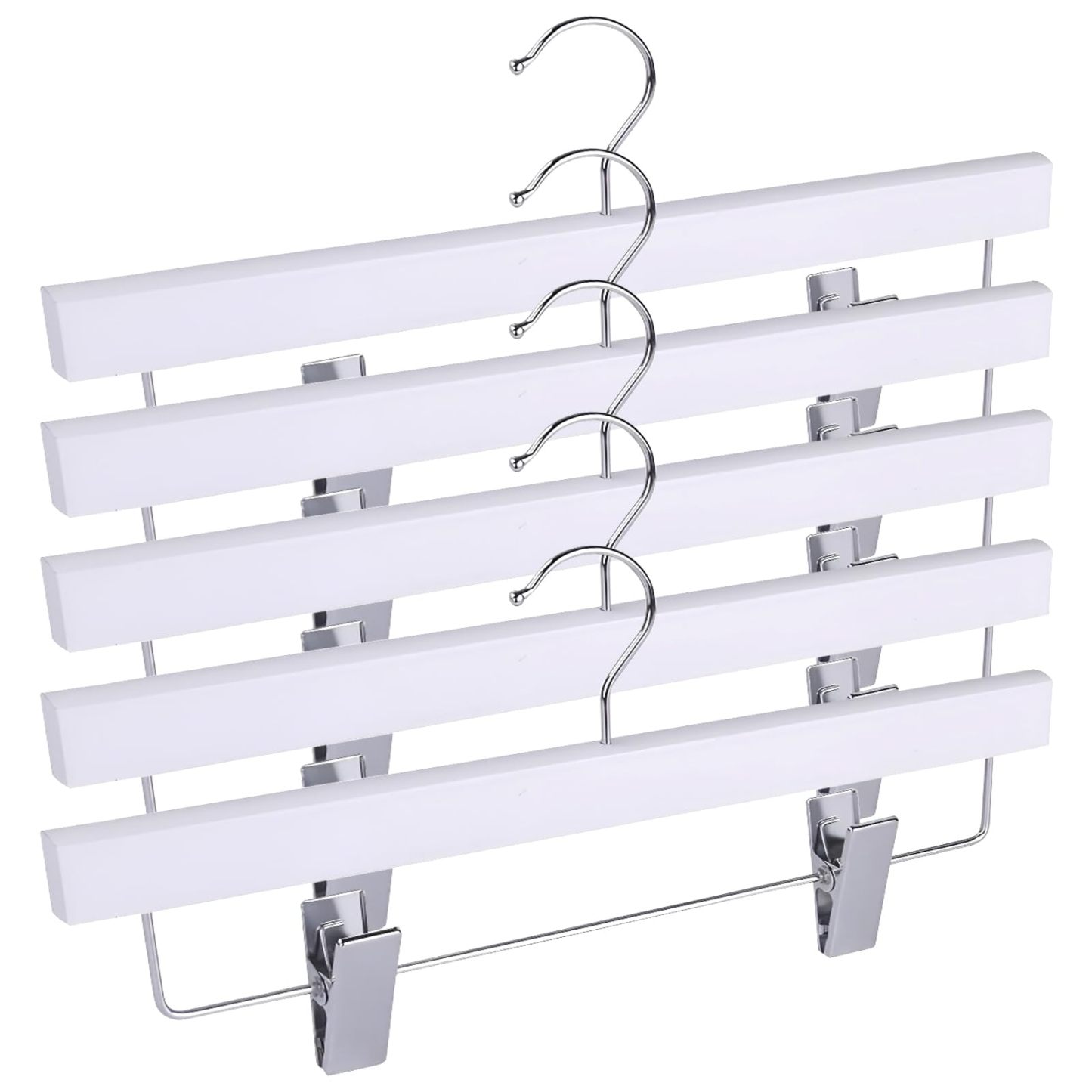 DEWEL ハンガー 樟ハンガー クリップ付き 跡ない スラックス パンツ スカート ズボン用 白い 天然 防虫 カビ防止 臭気止め 収納 家庭用 接待室 来客室 ホテル タンス 金属 5本組セット