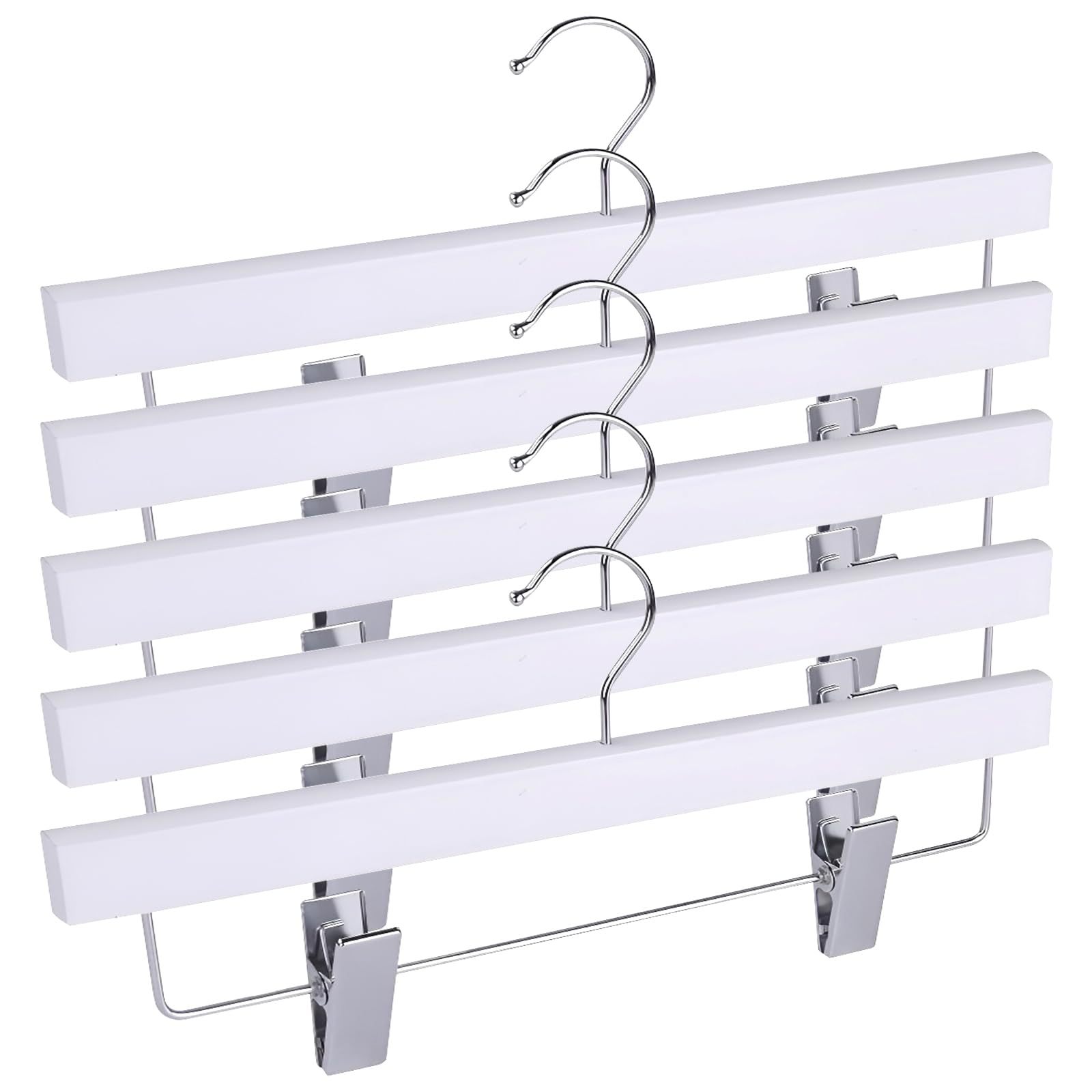 DEWEL ハンガー 樟ハンガー クリップ付き 跡ない スラックス パンツ スカート ズボン用 白い 天然 防虫 カビ防止 臭気止め 収納 家庭用 接待室 来客室 ホテル タンス 金属 5本組セット