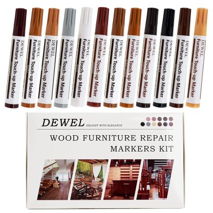 DEWEL 木製品キズ補修セット フローリング補修 家具補修 12色補修ペン フローリング 床 ドア キズ隠し ネジ穴、ひび割れ、釘目、傷、焼灼、変色など補修 木製家具補修