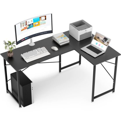 DEWEL パソコンデスク L字デスク pcデスク 幅150cm+100cm L字型 25mm×25mmのスチール製フレーム モニターアーム取付対応 デスク 机 木製 ワークデスク コーナーデスク オフィスデスク 左右入替可 リモートワーク用 在宅勤務 高強度のメラミン加工 黒 ブラック