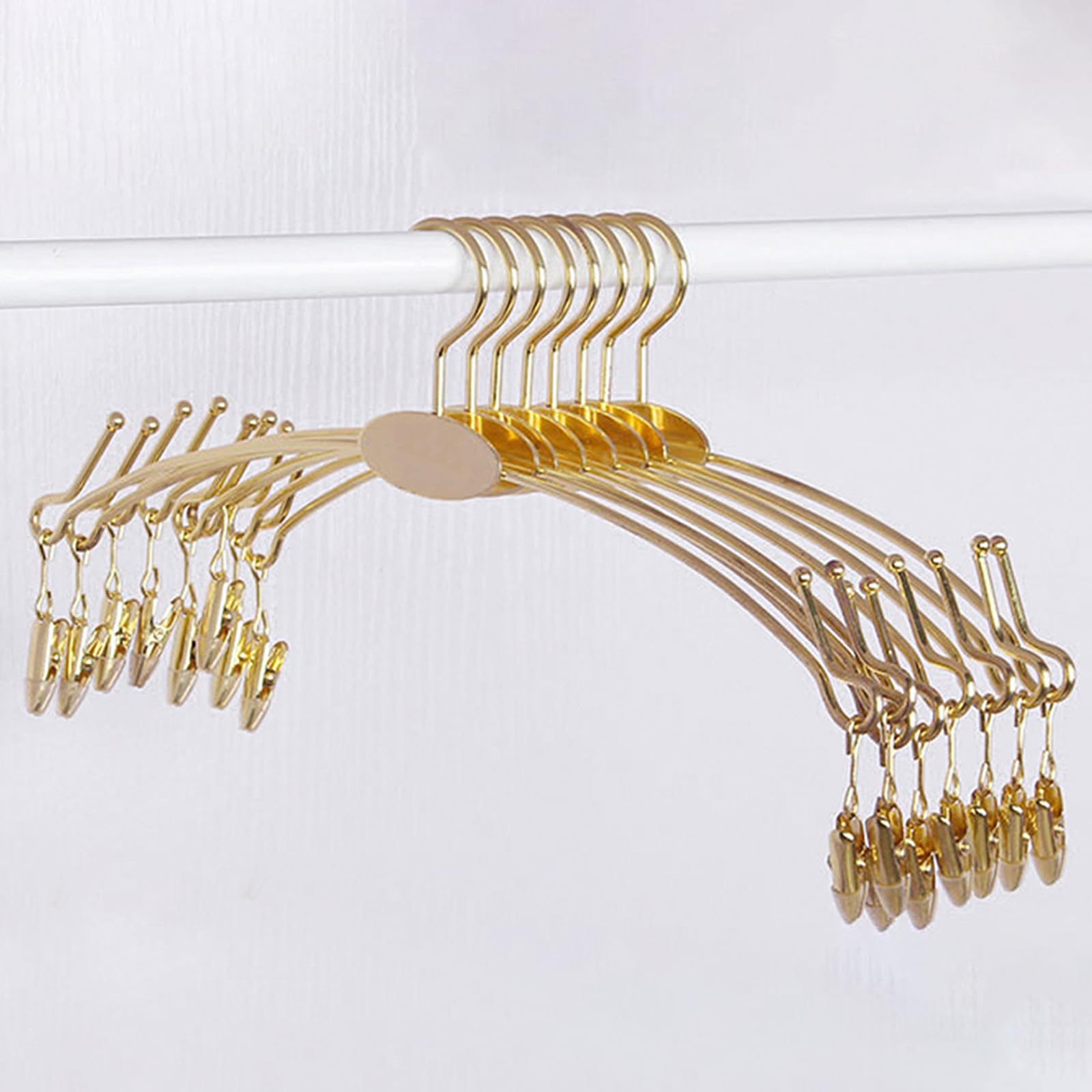 DEWEL ハンガー 洗濯ハンガー 洗濯物干し 滑らない 型崩れ防止 10本 セット ステンレスハンガー 物干しハンガー クリップハンガー 洗濯干し タオル干しハンガー キャッチハンガー 衣類ハンガー 大人/子供/ベビー ステンレス製 頑丈 軽量 おしゃれ 幅28cm 収納 便利 ゴールド