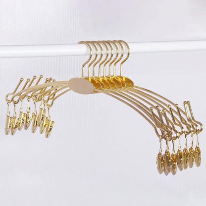 DEWEL ハンガー 洗濯ハンガー 洗濯物干し 滑らない 型崩れ防止 10本 セット ステンレスハンガー 物干しハンガー クリップハンガー 洗濯干し タオル干しハンガー キャッチハンガー 衣類ハンガー 大人/子供/ベビー ステンレス製 頑丈 軽量 おしゃれ 幅28cm 収納 便利 ゴールド