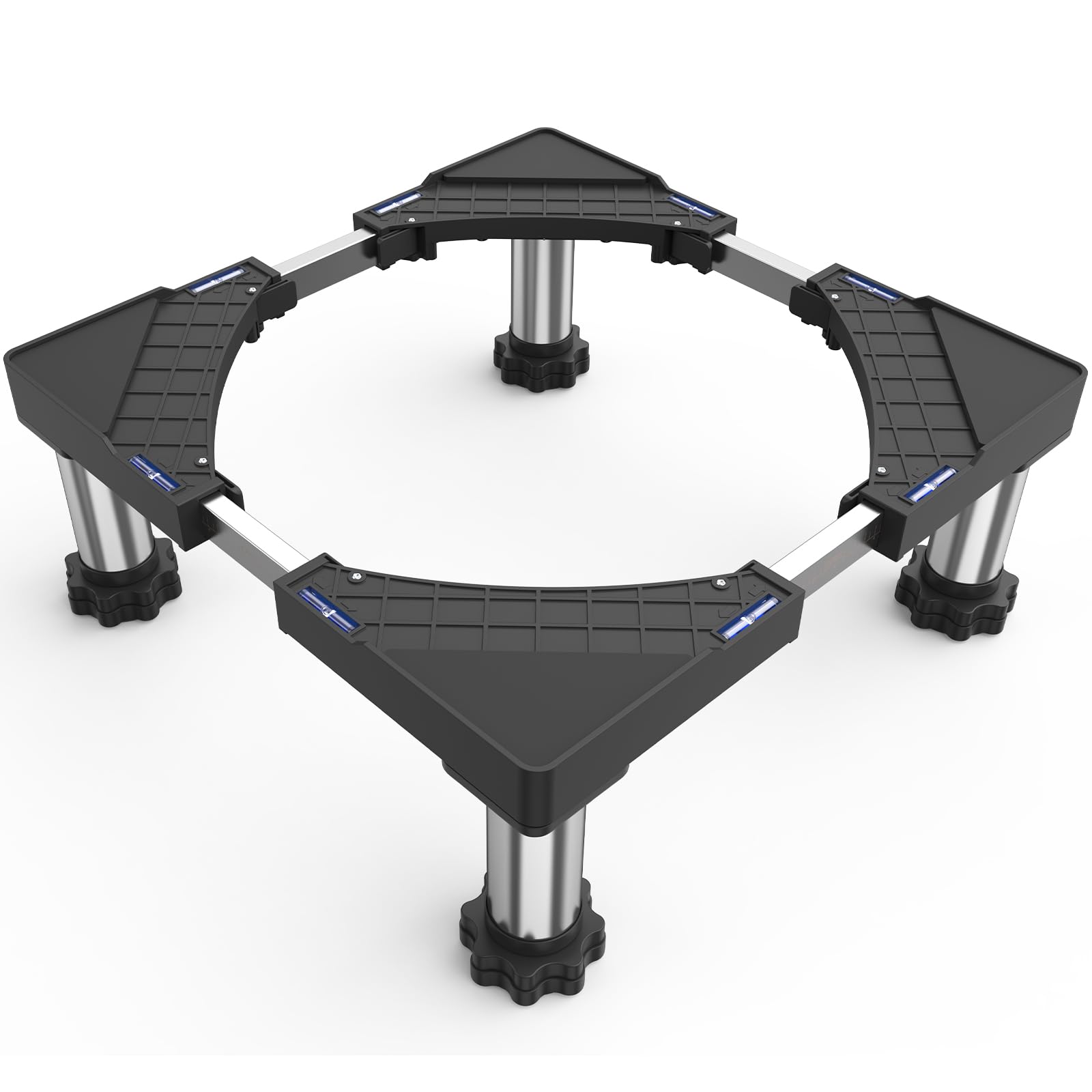 かさ上げ台 洗濯機台 冷蔵庫 置き台 幅/奥行44.5～70cm 昇降可能 18~21cm高度調節 防振パッド付き ステインレス製ジャッキ付き 目盛り 組み立て簡単 ブラック
