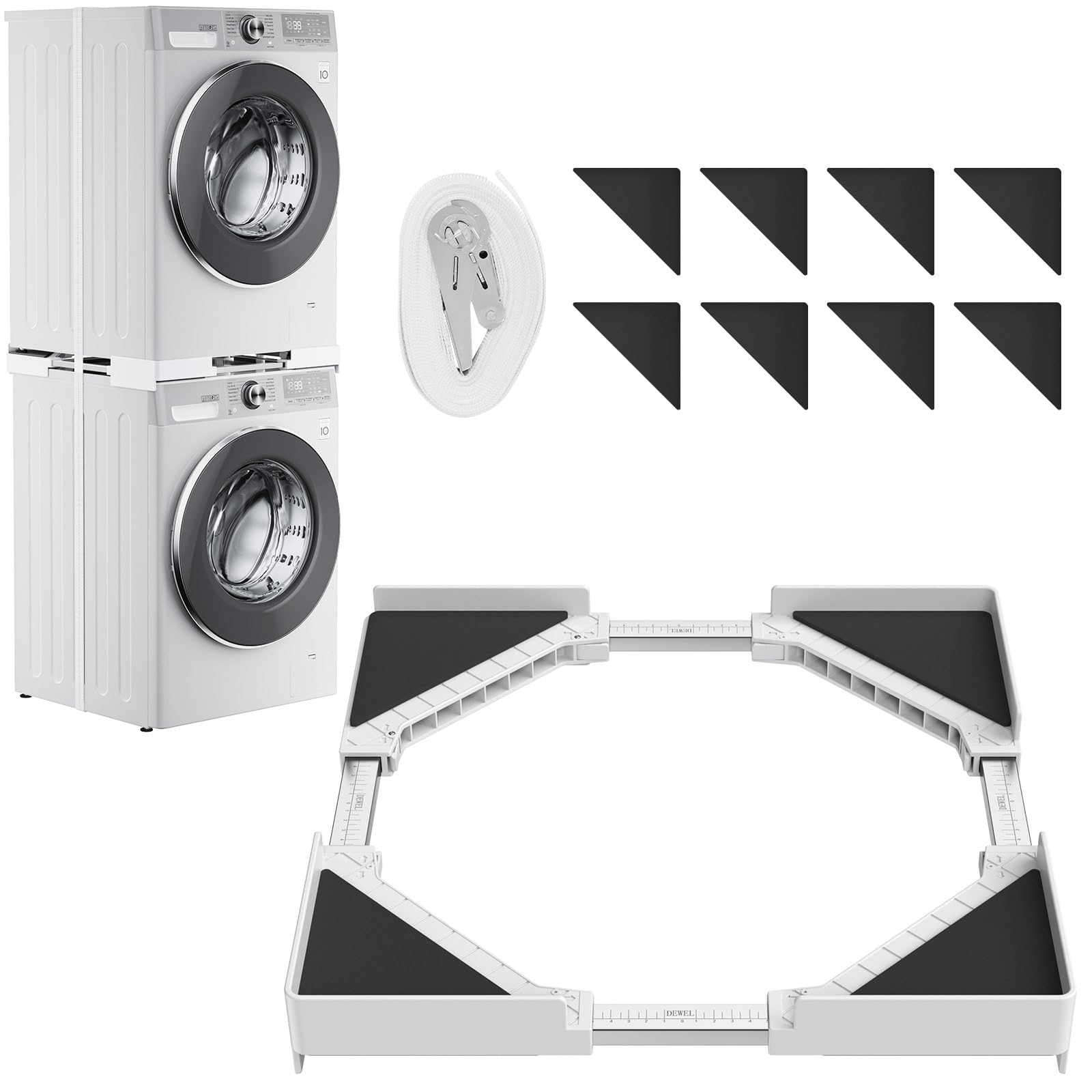 洗濯機乾燥機スタッキングキット 調節可能なフレーム範囲45~65cm 洗濯機と乾燥機用のユニバーサルスタッキングキット 積み重ね可能 ラチェットストラップ付き [並行輸入品]