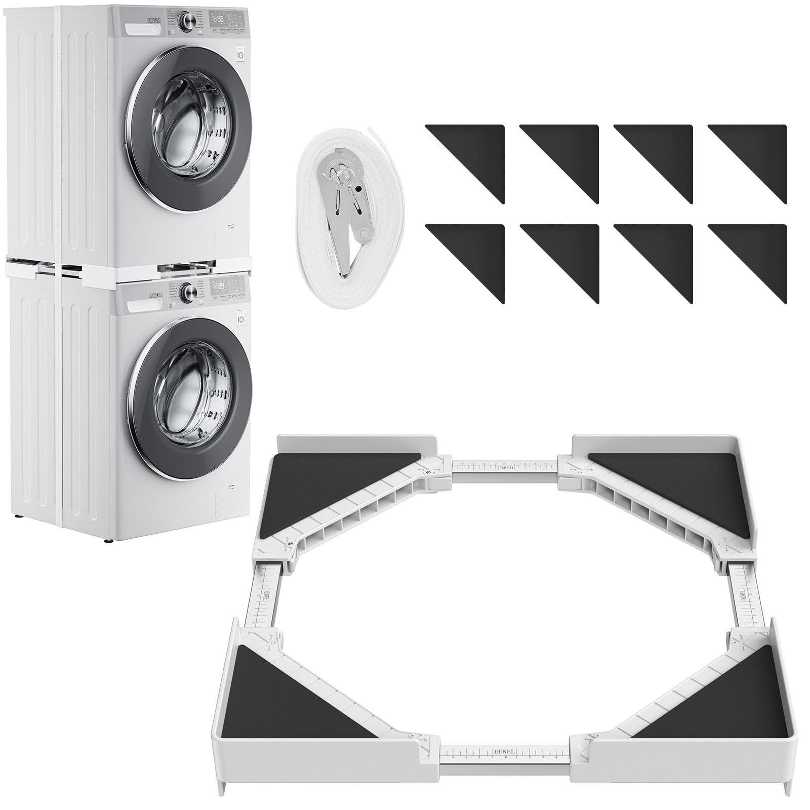 洗濯機乾燥機スタッキングキット 調節可能なフレーム範囲45~65cm 洗濯機と乾燥機用のユニバーサルスタッキングキット 積み重ね可能 ラチェットストラップ付き [並行輸入品]