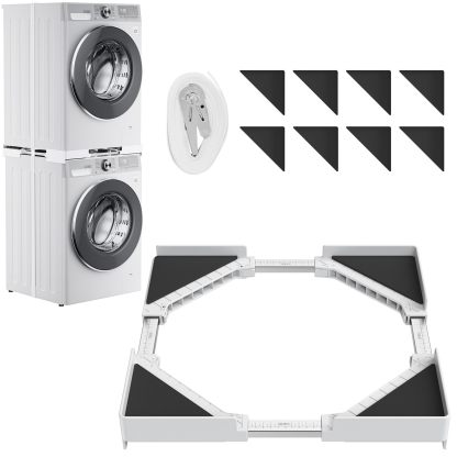 洗濯機乾燥機スタッキングキット 調節可能なフレーム範囲45~65cm 洗濯機と乾燥機用のユニバーサルスタッキングキット 積み重ね可能 ラチェットストラップ付き [並行輸入品]