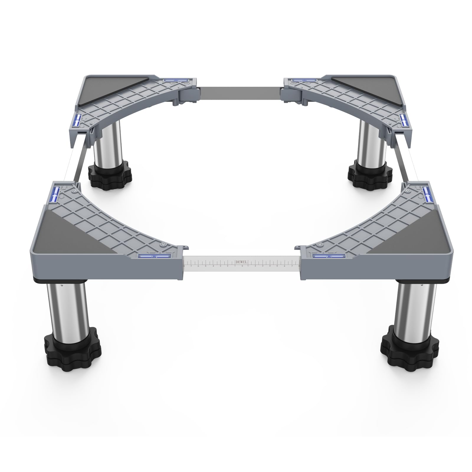 DEWEL かさ上げ 台 洗濯機 台 冷蔵庫置き台 18~21CM高度調節 ステインレス製 防振パッド付き 増大増高ジャッキ付き 耐荷重約500kg 伸縮式 幅奥行 44.5～68cm 昇降可能置き台 減音防振 グレー