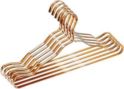 DEWEL ハンガー アルミニウム合金 メタル 衣類ハンガー 厚い 滑り止め 跡なし 洗濯ハンガー 家庭用 スーツハンガー インナー スカート ホテル用 厚い 洋服ハンガー ジャケット 壁掛け 10本セット (ゴールド)