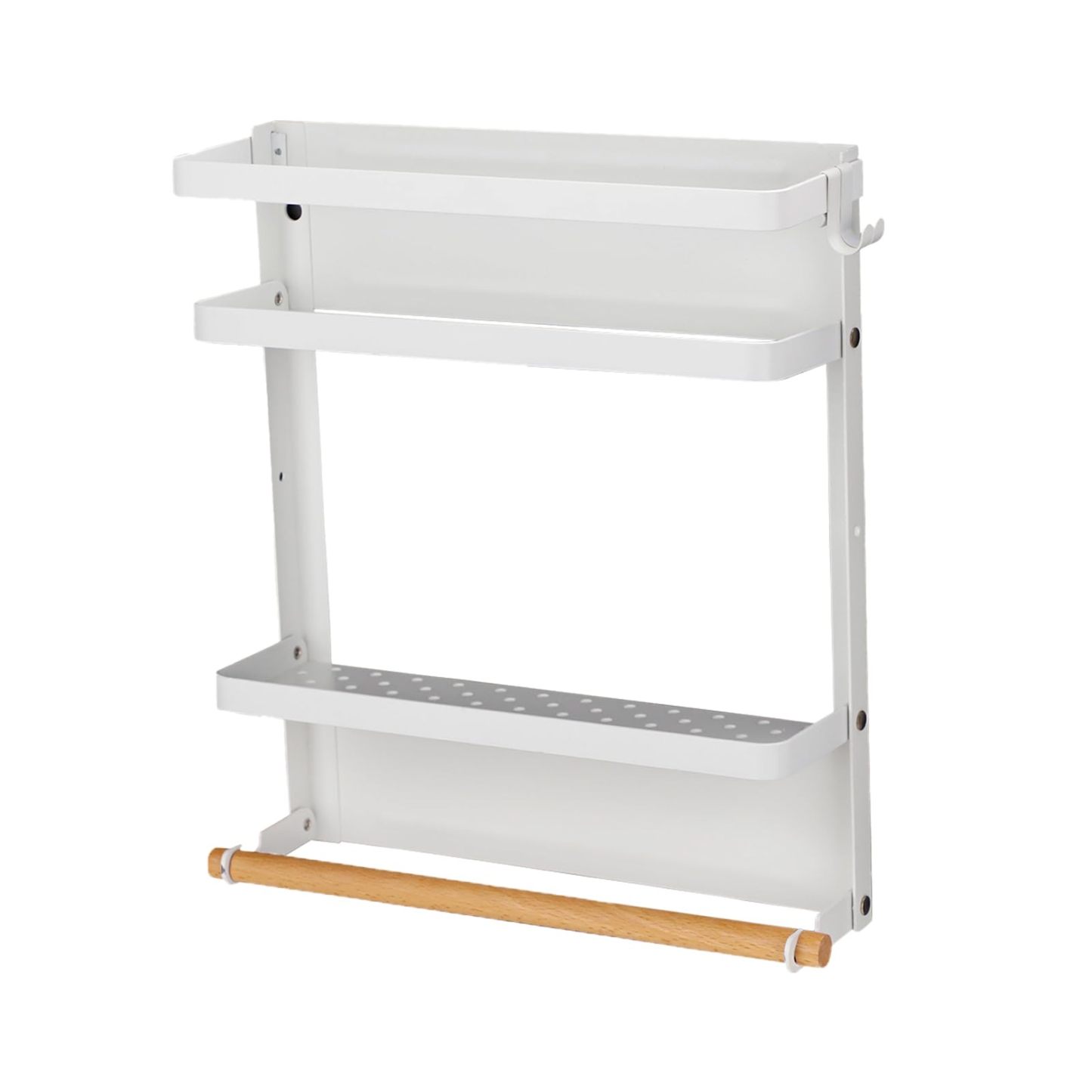 マグネットラック DEWEL折り畳み式 強い磁気吸着 ダブル冷蔵庫サイドラック 調味料ラック 収納 耐荷重 15 kg 32*28.5*8CM 取り外し可能なベゼル