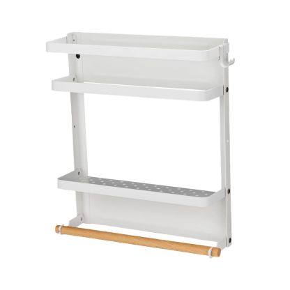 マグネットラック DEWEL折り畳み式 強い磁気吸着 ダブル冷蔵庫サイドラック 調味料ラック 収納 耐荷重 15 kg 32*28.5*8CM 取り外し可能なベゼル