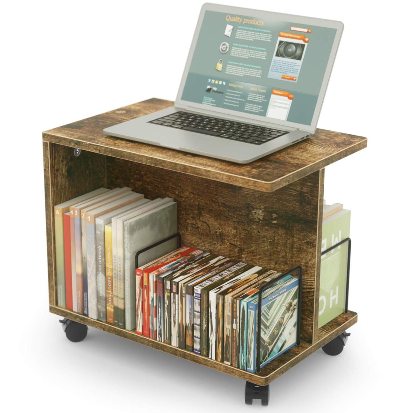 ファイルワゴン 2段 キャスター付き 天板付き デスクサイドワゴン 4本仕切付き 耐荷重25kg ロータイプ キャスター付きラック DEWEL 書類ラック オープンタイプ サイドテーブル 机下ワゴン パソコンラック pcラック オフィスワゴン 収納ラック 多機能 実用性 移動可能 コンパクト収納 組み立て簡単 cdラック dvdラック 本 収納 幅45×奥行き30×高さ38cm