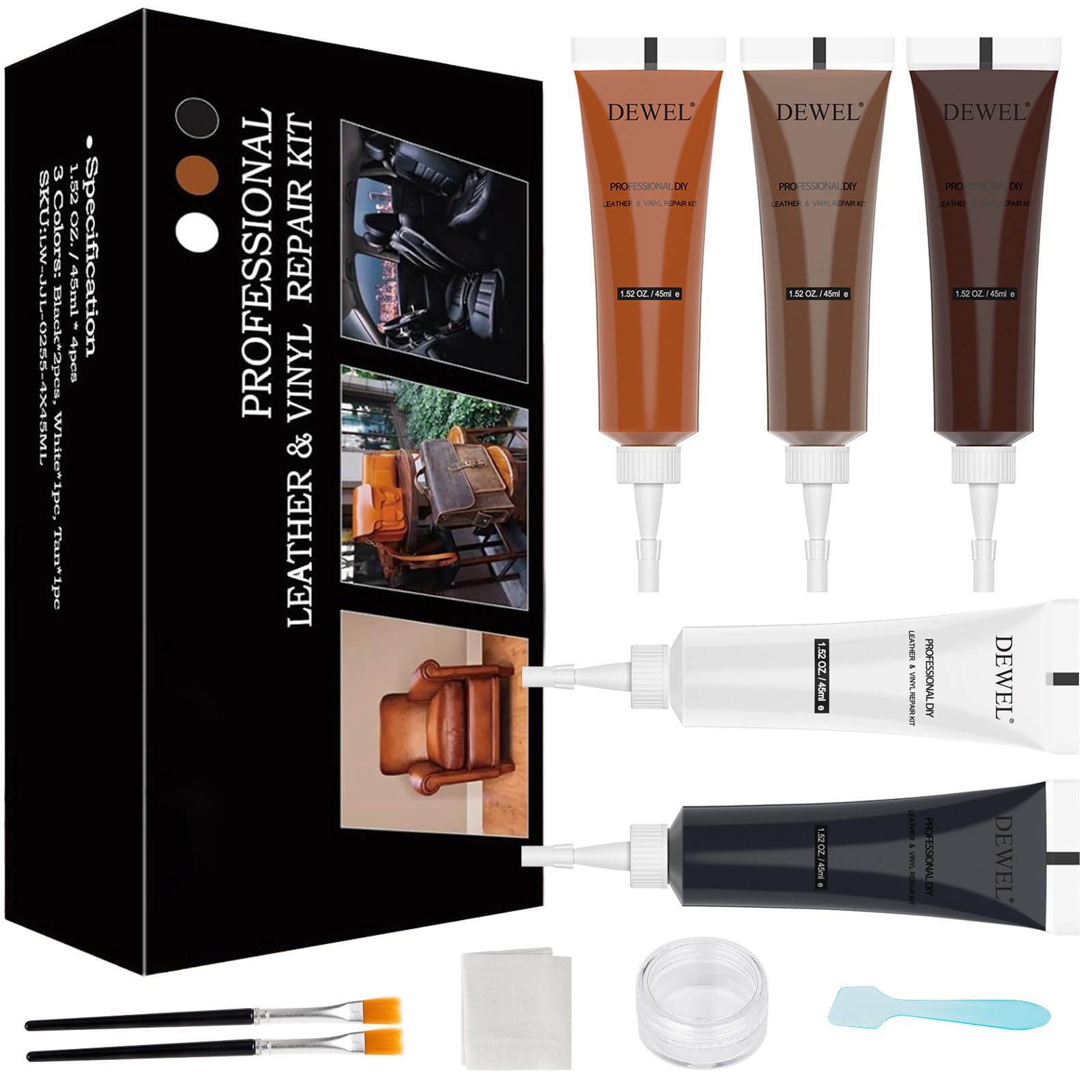 DEWEL 革 補修 レザーケアキット レザー 補修 革 補修クリーム レザーリペア 革色落ち補修 レザー補修クリーム 革 色 補修 革製品 キズ補修 皮革用補修 ソファ 革シート 財布 革ハンドル ベルト 革バッグなど補修 5色入り