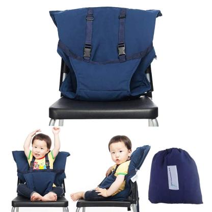DEWEL ベビーチェアベルト 布製 コンパクトに収納 携帯便利 軽量 230g 収納ポケット付き 汚れにくい 携帯型食事 幼児旅行の安全 ベビーチェア小物 濃いブルー