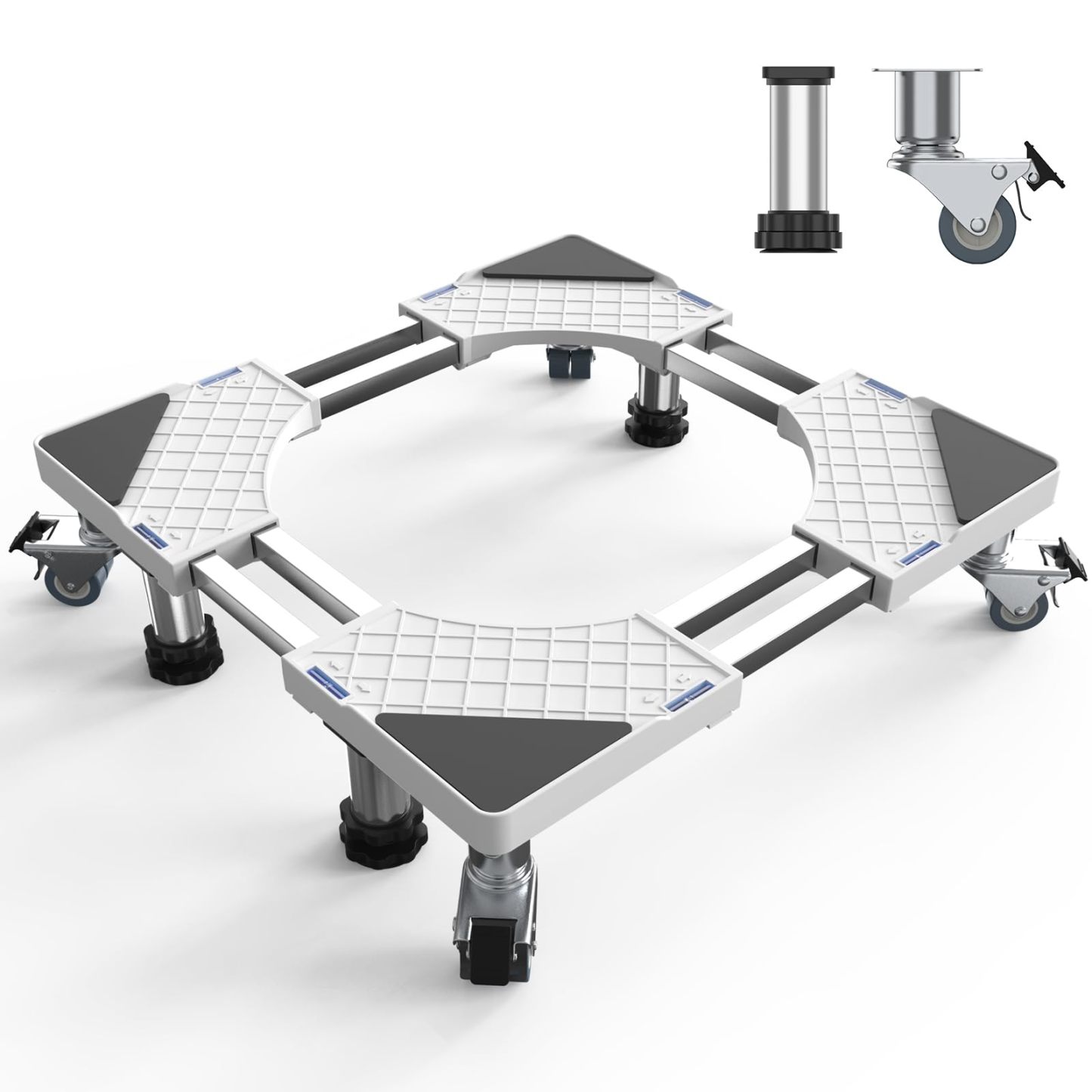 洗濯機 台 キャスター かさ上げ台 増高キャスター 8輪4足 洗濯機 冷蔵庫 置き台 奥行/幅:53.5～71cm 高度調節14.3∼14.5cm 頑丈 ジャッキ付き 冷蔵庫 台 異音振動軽減 防振パッド