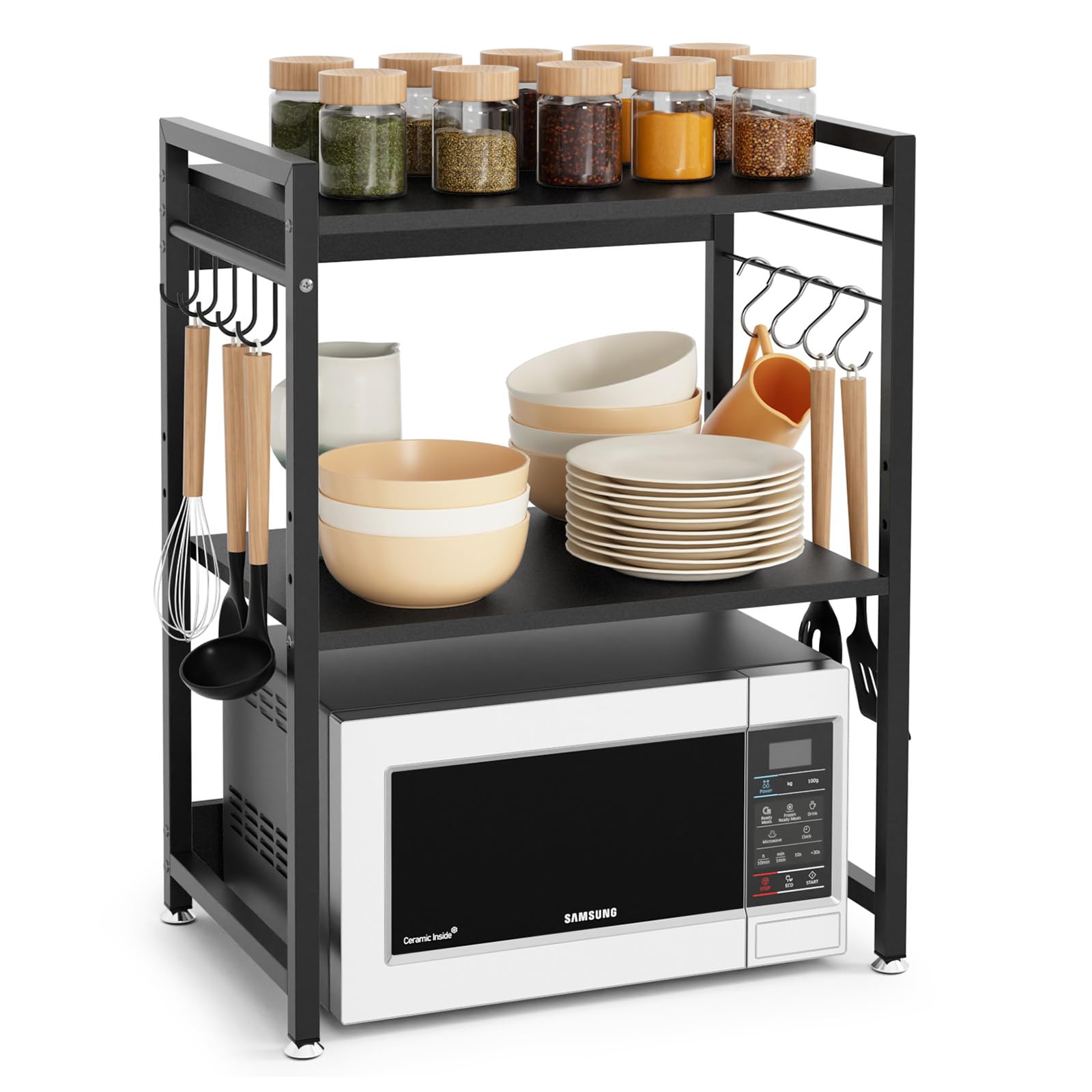 DEWEL レンジ上ラック トースターラック 幅53 レンジラック 3段 棚板高さ調整 キッチン収納ラック シンク上 レンジ上収納 耐荷重20KG レンジ台 卓上 レンジ棚 電子レンジラック 使いやすさ 組み立てやすさ ブラック