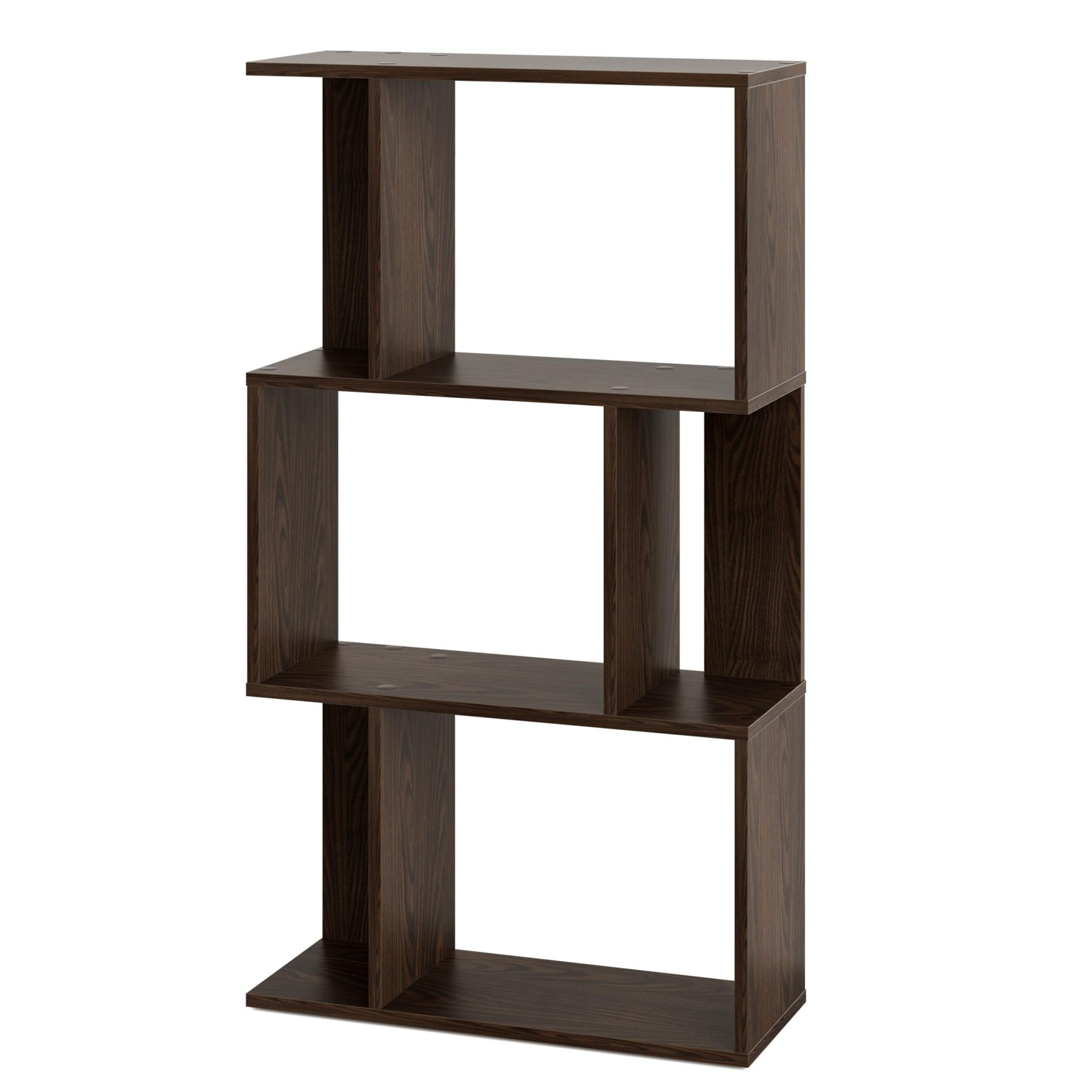 DEWEL ディスプレイラック オープンラック 飾り棚 収納棚 本棚 S字型 3段 縦置き 横置き 間仕切り 幅59.5×奥行23×高さ107.5cm ウォルナット