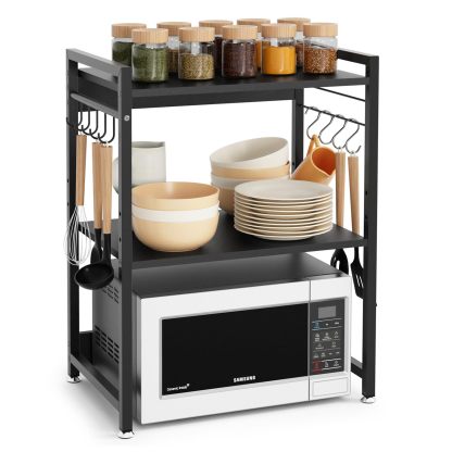 DEWEL レンジ上ラック トースターラック 幅53 レンジラック 3段 棚板高さ調整 キッチン収納ラック シンク上 レンジ上収納 耐荷重20KG レンジ台 卓上 レンジ棚 電子レンジラック 使いやすさ 組み立てやすさ ブラック