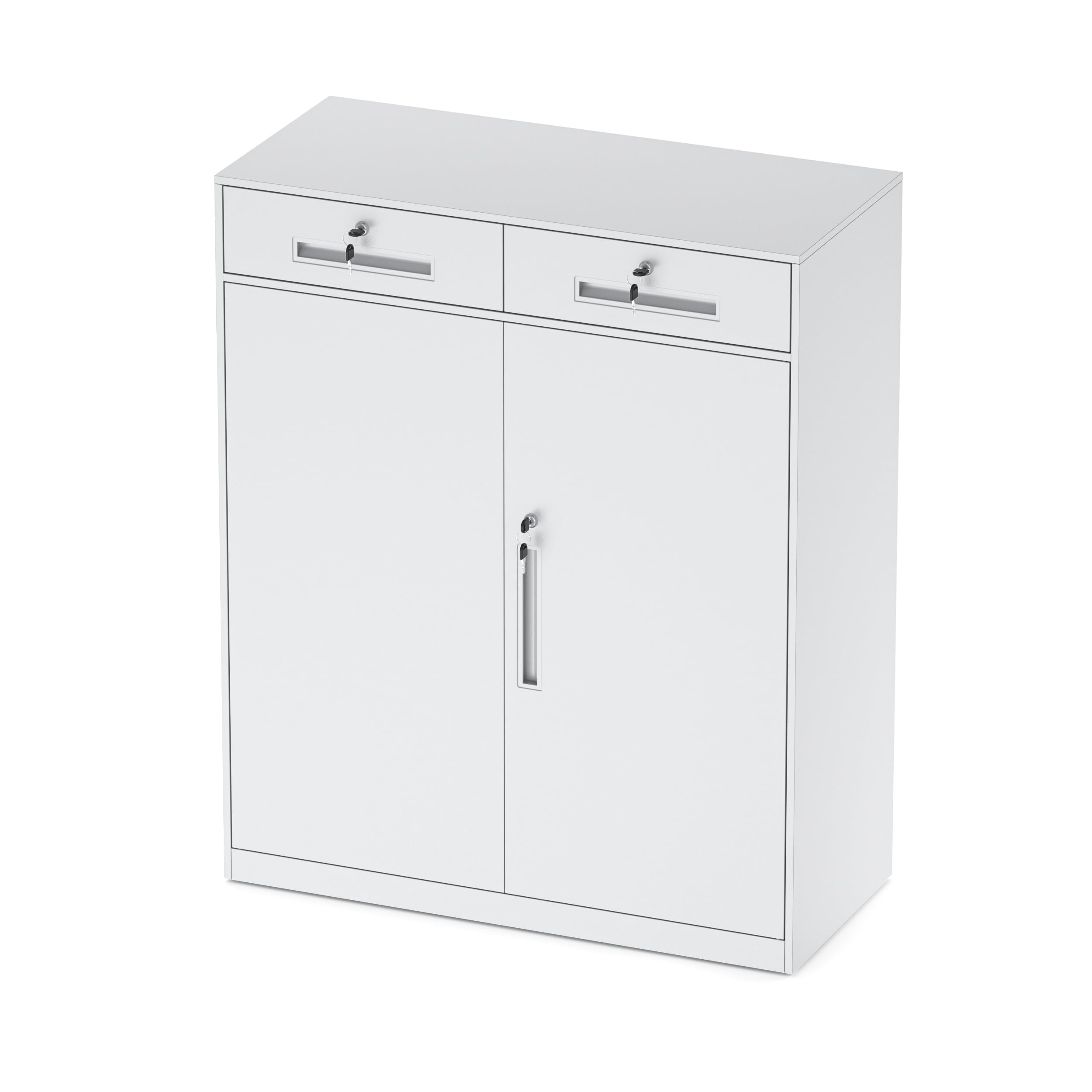 DEWEL ロッカー スチール書庫 幅900×奥行400×高さ1050mm 引き戸タイプ 鍵付き キャビネットスチールロッカー 3段 オフィス/事務所/更衣室/学校/業務用 A4対応 保管庫 収納 組み立て必要 日本語説明書付き 棚板可動 (ホワイト, 高さ110cm)