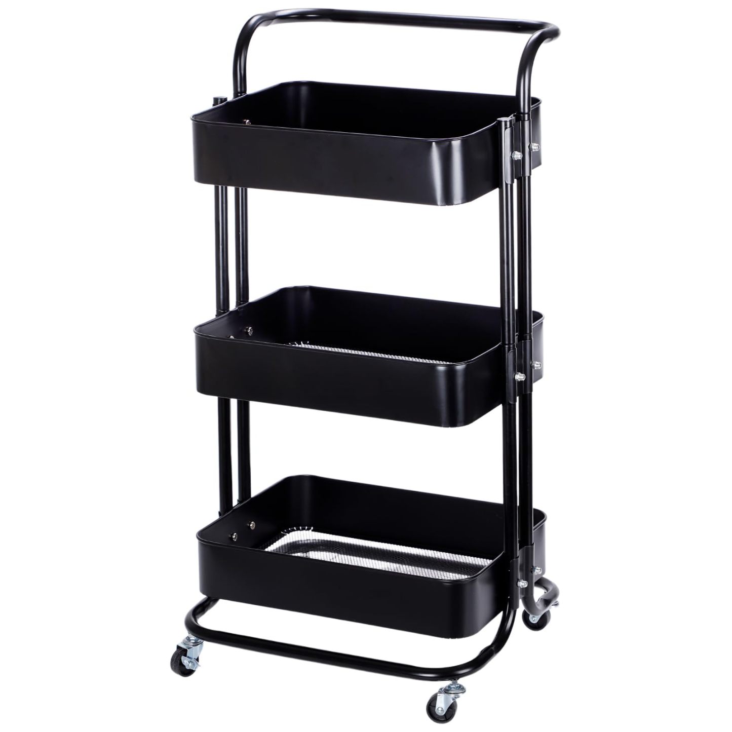 DEWEL 車輪付きユーティリティ キッチンワゴン 収納ローリングストレージカート 3層ローリングカート 収納ラック ワゴン 収納ワゴンアイランド 3段 キャスター付き 組立簡単 カート ユーティリティカート キャスター付き収納カート 味料調ラック バスケットラック キッチン、バスルーム、リビングルーム、ランドリー、化粧品用収納カート