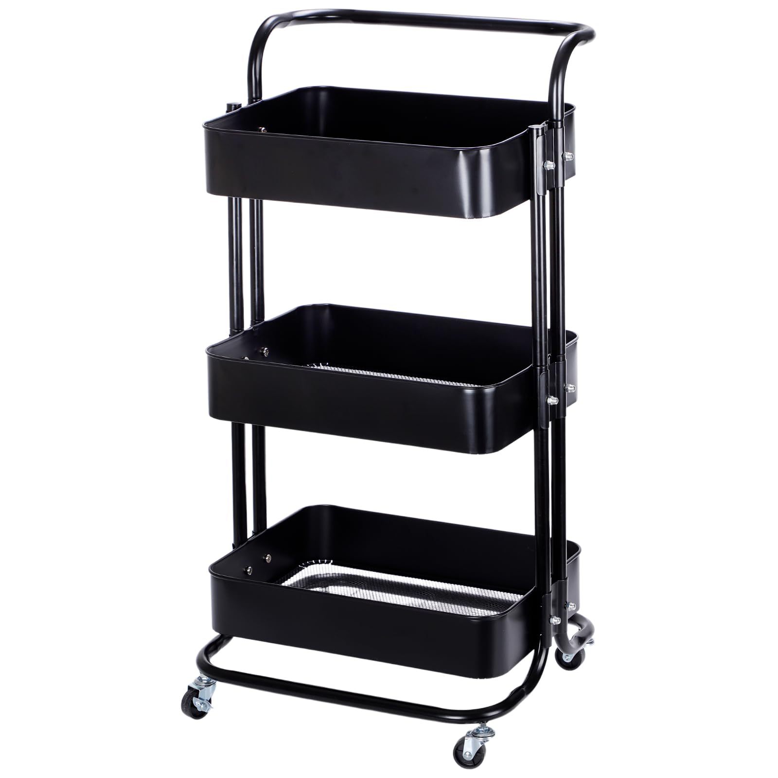 DEWEL 車輪付きユーティリティ キッチンワゴン 収納ローリングストレージカート 3層ローリングカート 収納ラック ワゴン 収納ワゴンアイランド 3段 キャスター付き 組立簡単 カート ユーティリティカート キャスター付き収納カート 味料調ラック バスケットラック キッチン、バスルーム、リビングルーム、ランドリー、化粧品用収納カート