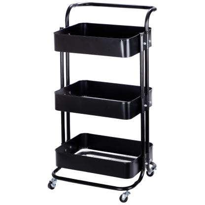 DEWEL 車輪付きユーティリティ キッチンワゴン 収納ローリングストレージカート 3層ローリングカート 収納ラック ワゴン 収納ワゴンアイランド 3段 キャスター付き 組立簡単 カート ユーティリティカート キャスター付き収納カート 味料調ラック バスケットラック キッチン、バスルーム、リビングルーム、ランドリー、化粧品用収納カート