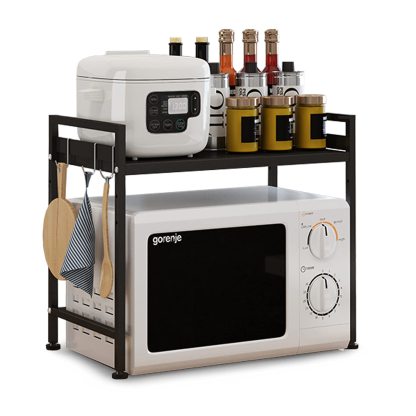 DEWEL レンジ上ラック レンジボード レンジ台 伸縮 高さ調整 耐熱 耐水 レンジラック キッチン 収納 棚 ラック トースターラック 大型レンジ対応 カウンター上ラック ステンレス 電子レンジ台 電子 ブラック